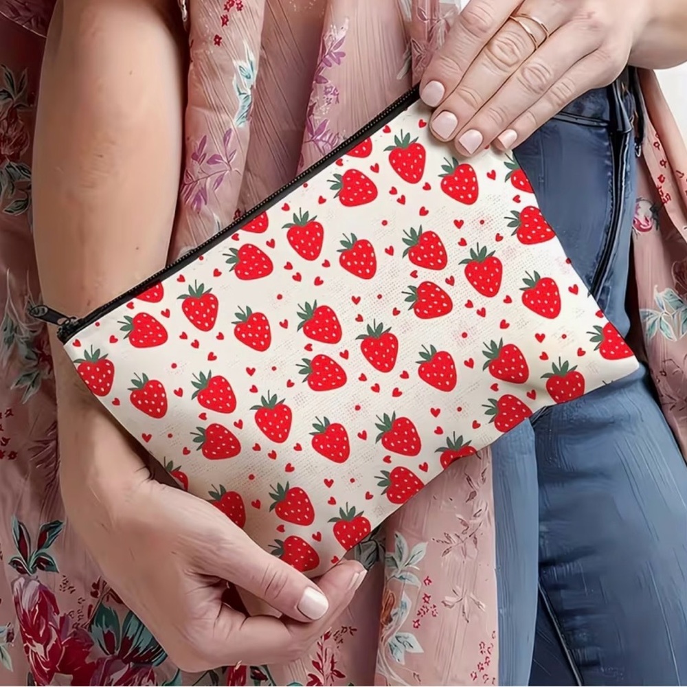 Strawberry Print Cosmetic Bag - Picture 2 of 4